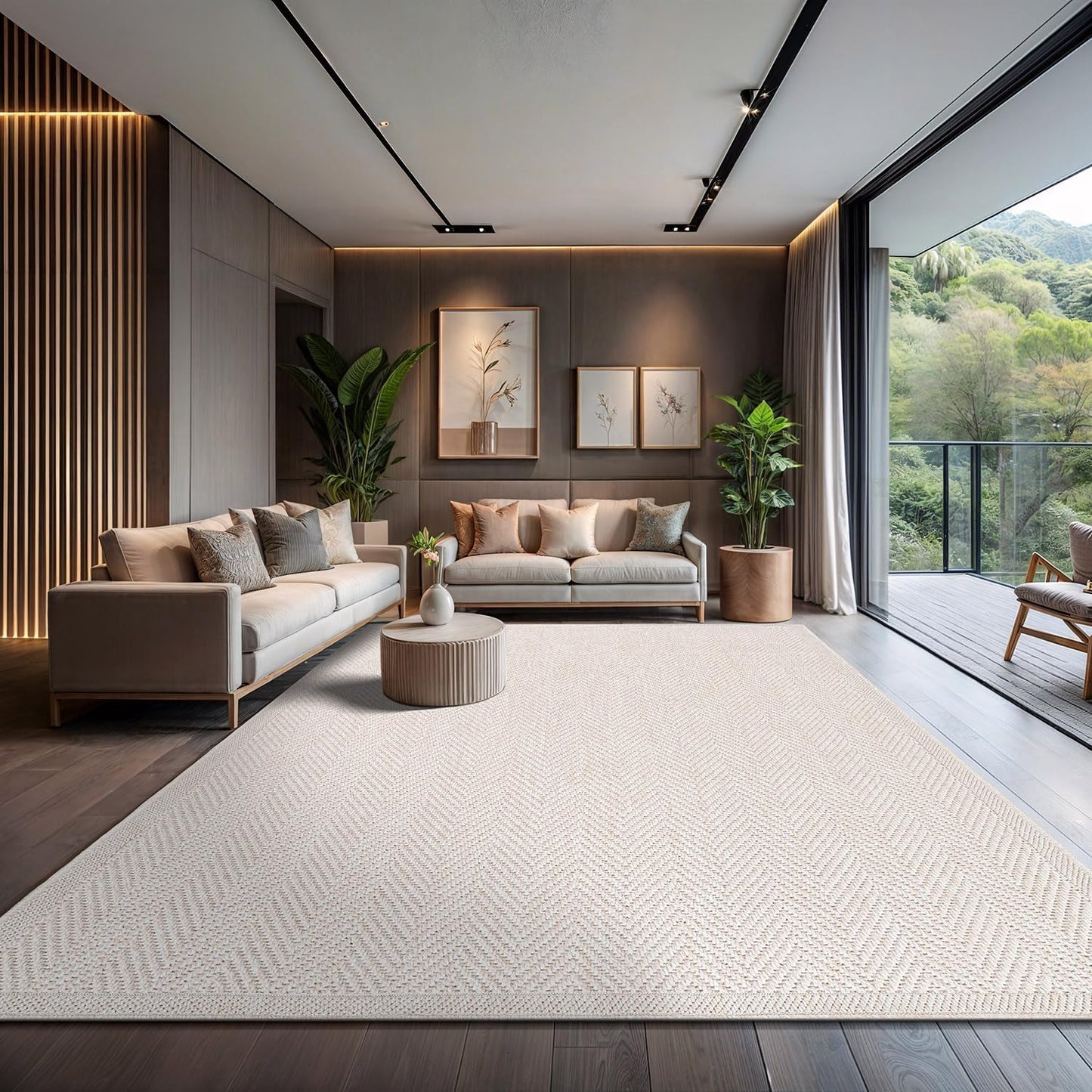 CAMILSON Easy Jute Rug 9x12, Indoor Outdoor Off-White Color Fiber Area Rugs for Living Room and Patio Rug Herringbone Seagrass Boho Woven Design Easy-Cleaning Washable Outside Carpet Alfombras 9 x 12