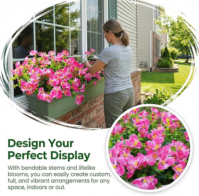 trytuny Artificial Flowers for Outdoor, Realistic Faux Plants for Outside Indoor Porch Patio Window Box Planter Home Decor (12pcs - Rose red)