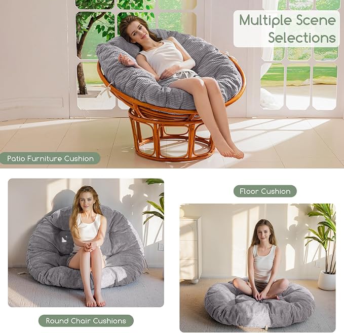 HIGOGOGO Papasan Chair Cushion with Corduroy Cover (Without Chair), 48 x 48 Inch Supportive Cushion, Overstuffed Chair Cushion,Grey