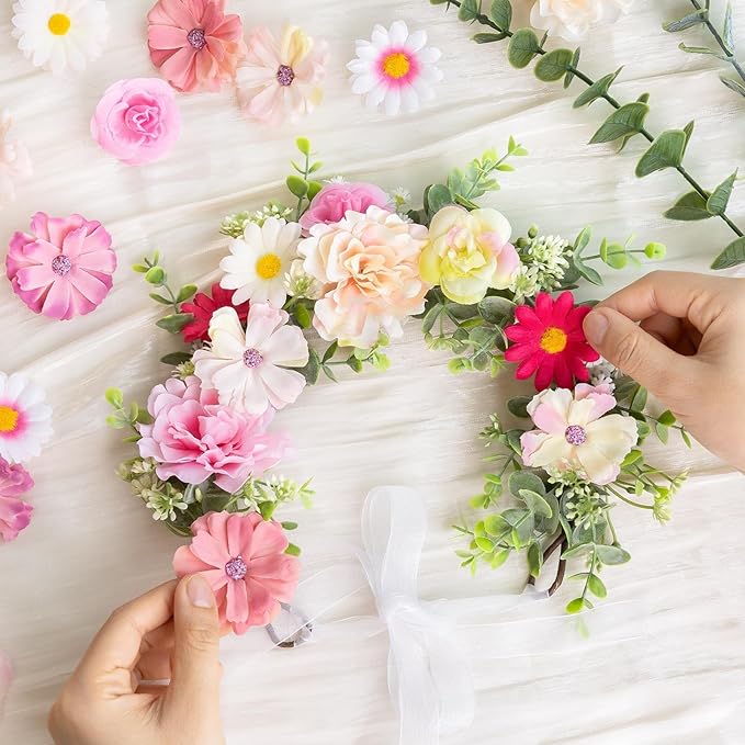 ATTGREAT 310 Pcs Fake Flower Heads Mini Artificial Flower Bulk Silk Flowers for Decoration Small Faux Flower Heads Fabric Daisy Buds Floral for Crafts DIY Wedding Party Baby Shower Home Decor, Pink