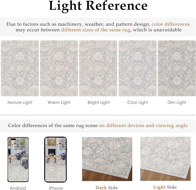 2x10 Blue Cream Washable Runner Rug for Kitchen Hallway Neutral Floral Soft Non Slip Rug Low Pile Distressed Carpet for Bathroom Bedroom Indoor Nursery