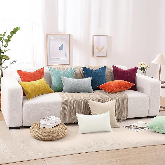 decorUhome Summer Couch Euro Sham Throw Pillow Covers 22x22 Set of 2, Decorative Soft Velvet Modern Cozy Chenille Pillow Cases with Elegant Design for Sofa Bed Living Room Home Decor, Aqua Haze
