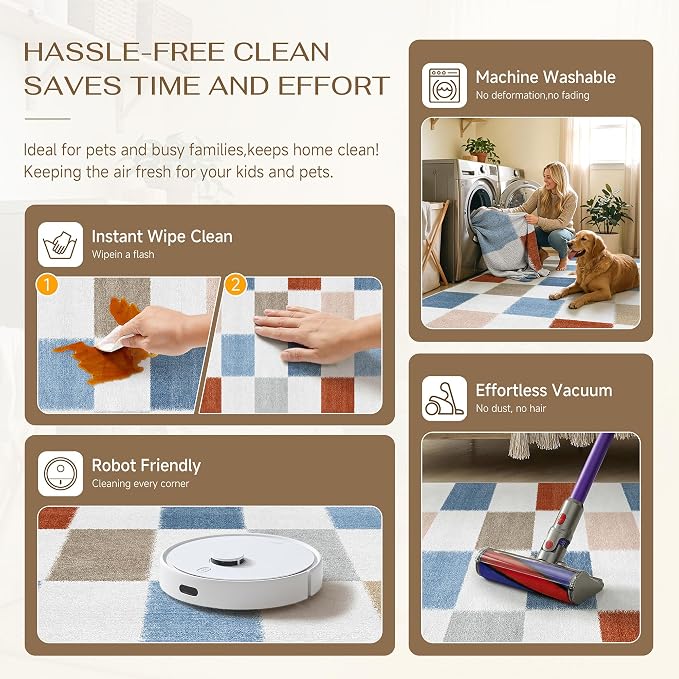 PureCozy Machine Washable 2x6 Runner Rug for Hallways Colorful Modern Soft Checkered Long Carpet Non-Slip Low Pile Indoor Accent Throw Rugs for Entrance Kitchen Bedroom Dining Laundry