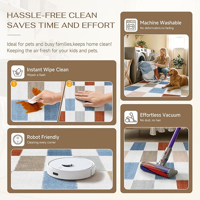 PureCozy Machine Washable 2x8 Runner Rug for Hallways Colorful Modern Soft Checkered Long Carpet Non-Slip Low Pile Indoor Accent Throw Rugs for Entrance Kitchen Bedroom Dining Laundry