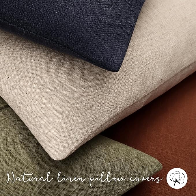 ZWJD Decorative Linen Throw Pillow Covers 18x18 Set of 2 Solid Handcrafted Striped Cushion Covers for Bed Soft Modern Farmhouse Neutral Pillowcase for Couch Bedroom Living Room Home Decor(Dark Navy)