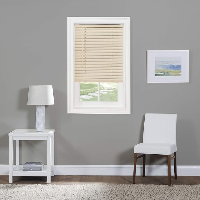 Cordless Light Filtering Mini Blind - 43 Inch Width, 64 Inch Length, 1" Slat Size - Alabaster - Cordless GII Morningstar Horizontal Windows Blinds for Interior by Achim Home Decor