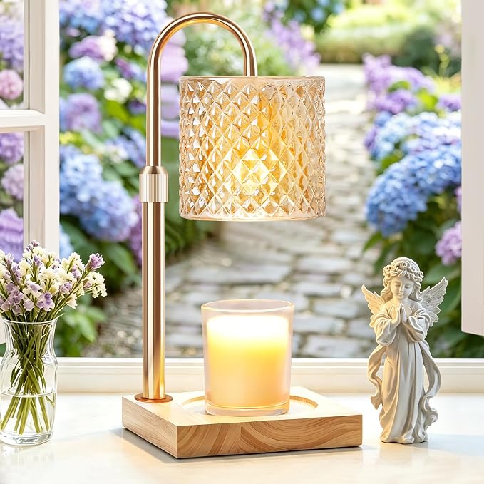 TigQiang Adjustable Height Candle Warmer Lamp with Timer Dimmer, Birthday Gifts for Women, House Warming Gifts, Elegant New Home Decor, Wax Warmer for Jar Candles, Heater Lamp for Scented Wax, Amber