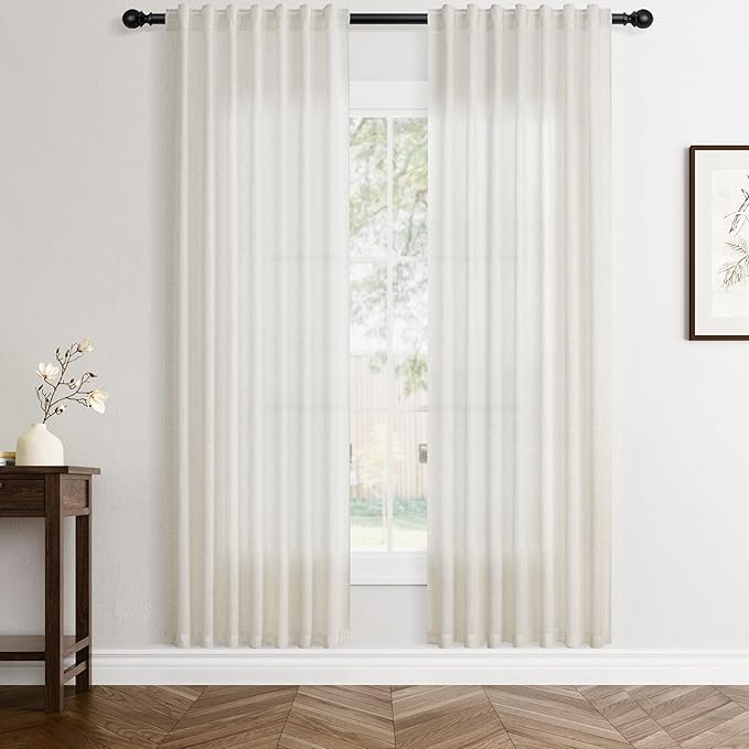 Jowels Natural Linen Curtains 78 Inch Long 2 Panels for Living Room | Ivory Light Filtering Sheer Curtain,Back Tab Pocket Pleated Look,Modern Farmhouse Textured Privacy Drapes for Bedroom Window