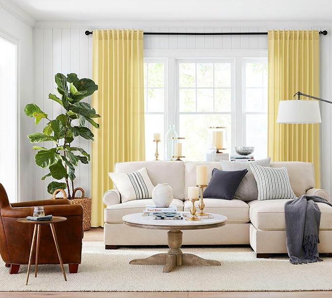 Jowels Yellow Linen Curtains 84 Inch Long 2 Panels for Living Room | Light Filtering Semi Sheer Curtain, Back Tab Pocket Pleated Look, Boho Farmhouse Textured Privacy Drapes for Bedroom Window