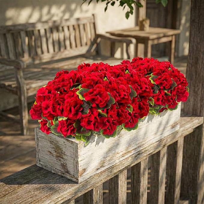 lovemoon 8 Pcs Artificial Geranium Plant Realistic Silk Flowers for Outside UV Resistant Faux Geraniums Flowers for Indoor Outdoor Home Garden Office Decoration (8, Red)