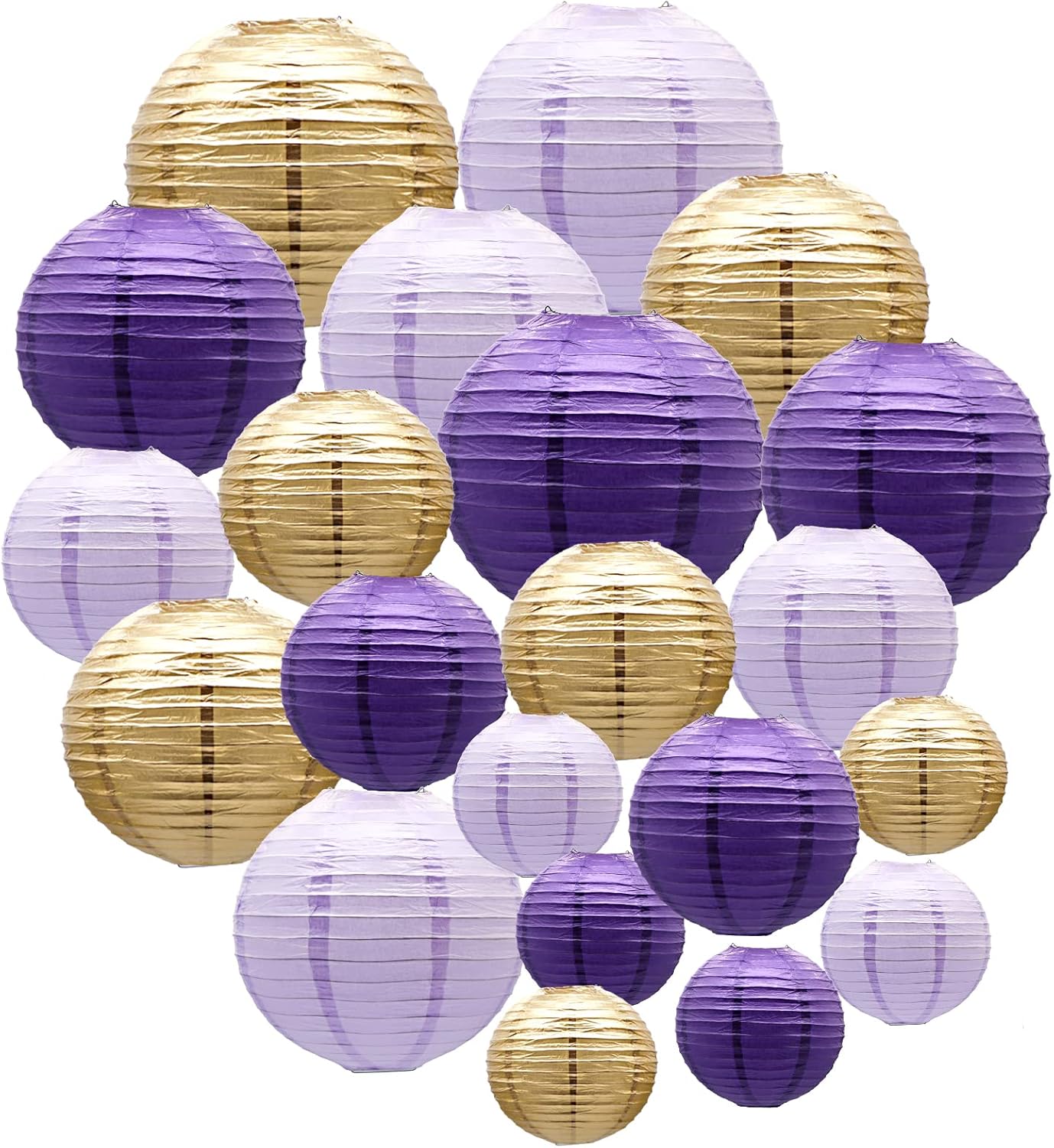 ADLKGG Paper Lanterns Decorative, Round Hanging Lanterns Party Supplies for Graduation Bachelorette Gender Neutral Baby Shower Birthday Party Decorations Purple/Lavender/Gold 21pcs