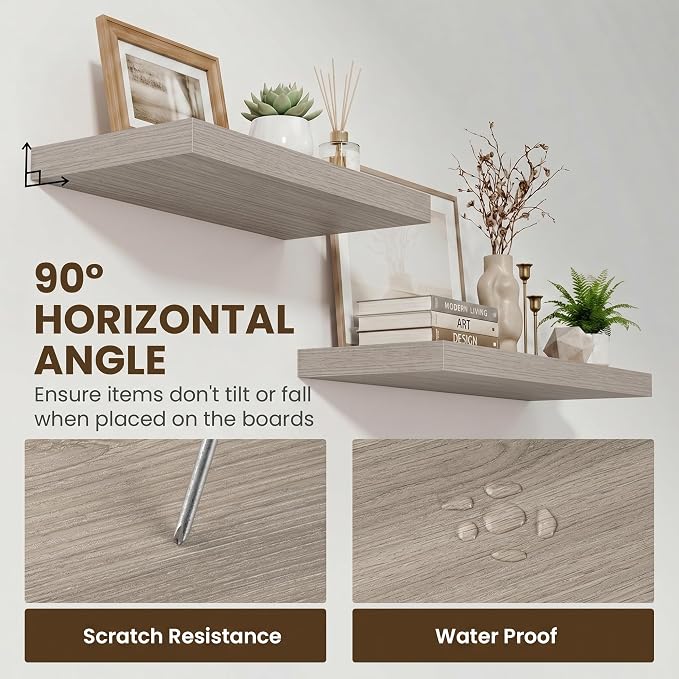 Acovy 48 Inch Floating Shelves for Wall Set of 1,Rustic Wood 12" Deep Wall Mounted Shelves,Floating Shelf with Invisible Brackets for Kitchen,Bathroom,Living Room,Decor & Storage,Grey