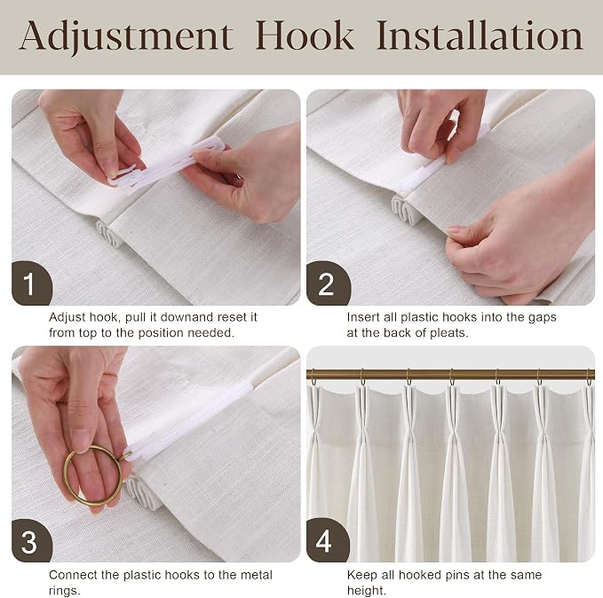 105 Inches Long Pinch Pleated Linen Curtains for Living Dining Room Bedroom Natural Cream Beige Light Filtering Neutral Privacy Curtains 105 Inch Semi Sheer Pleated Linen Drapes for Sliding Glass Door