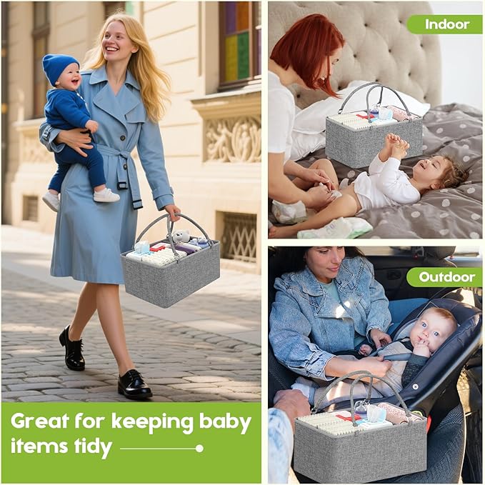 Cidaziya 2In1 Baby Diaper Caddy Organizer and Storage, 3 Tier Rolling Cart with Dividers and Drawers, Mobile Utility Cart Baby Dresser Clothes Organizer for Changing Table, Crib Nursery, Bedroom, Grey