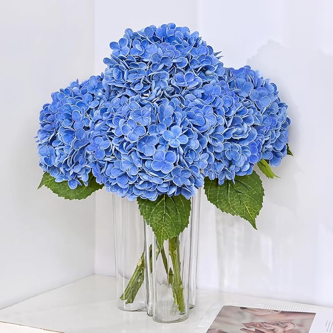 MARTINE MALL 4Pcs 21in Hydrangea Artificial Flowers, Latex Real Touch Hydrangeas Lifelike Large Hydrangea Flowers for Home Decor Party Arrangements Wedding Bouquets Centerpieces (Dark Blue)