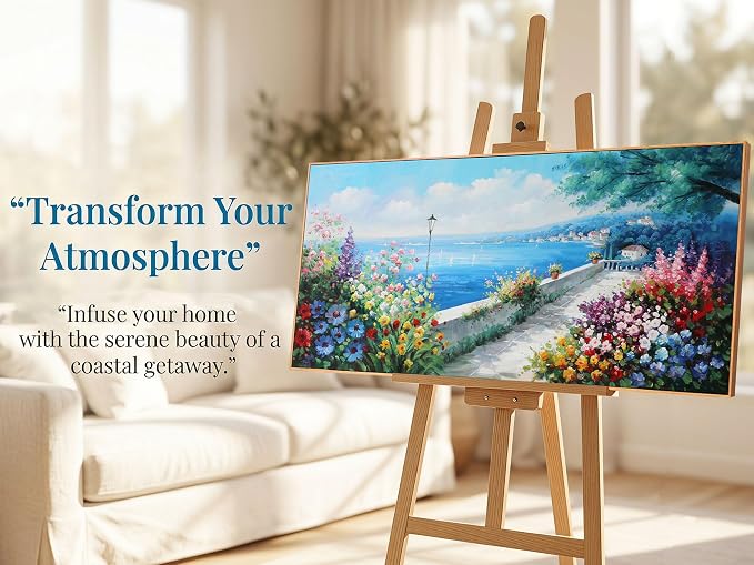 Arjun Blue Coastal Canvas Framed Wall Art Textured Extra Large 71"L x 32"W | Wall Decor Ocean Landscape for Living Room Bedroom Painting Prints with Hand Painted Seascape Picture Artwork Home Office