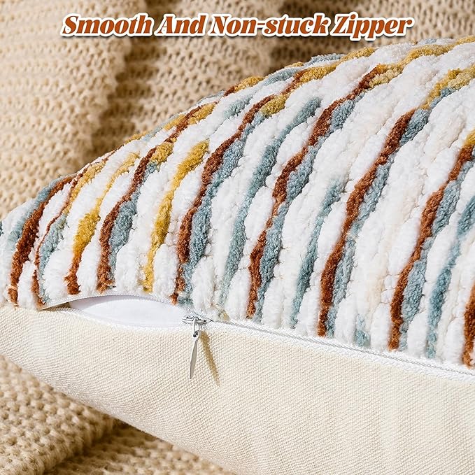 AmHoo Set of 2 Boho Chenille Pillow Cover Decorative Tufted Pillowcase for Couch Bed Sofa Bedroom Living Room Modern 12 x 20-Inch Brown