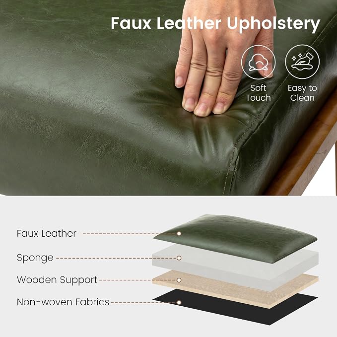 Glitzhome Foot Stool Ottoman, Modern Leatherette Sofa Stool Vanity Chair with Rubber Wood Frame, Footrest Ottoman Bench for Living Room, Entryway, Hunter Green