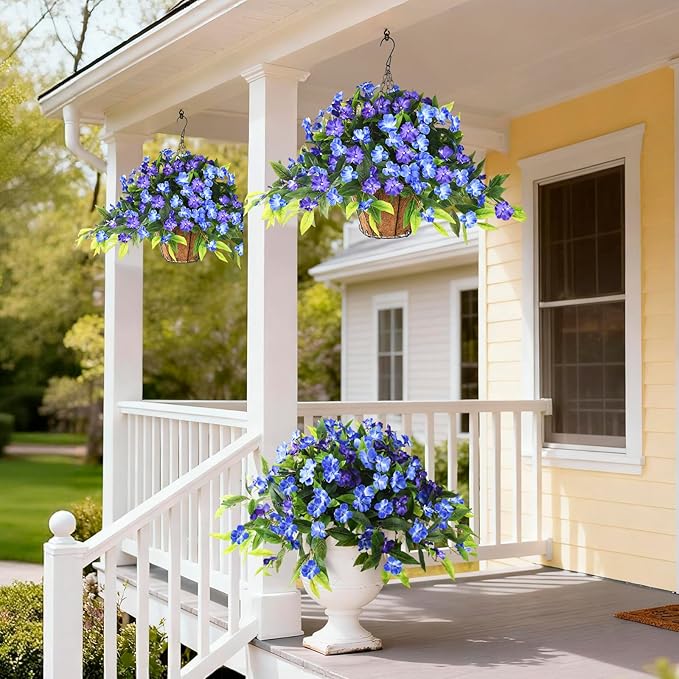 Hommyea Artificial Flowers for Outdoor, 2 Bundles UV Resistant Fake Plants Decoration Realistic Faux Silk Flowers No Fade Plastic Flowers for Outside Planters Home Porch Patio Yard Garden Decor