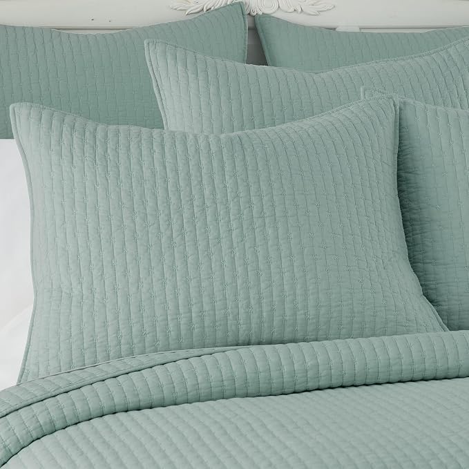 Levtex Home Cross Stitch Reversible King/Cal King Quilt Set (106x92in) with 2 Pillow Shams (36x20in) - Stitch Texture - Blue Haze - Cotton King Size Quilt Bedding Set - Lightweight, Soft, Pre-Washed