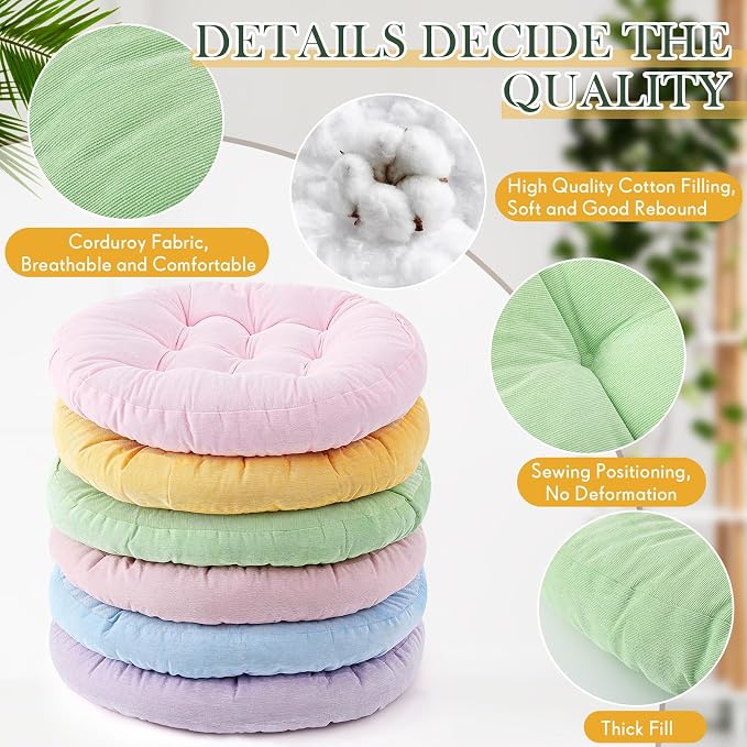 Jerify Floor Pillow Cushions Large Round Square Large Meditation Floor Pillow for Classroom Adult Meditation Picnic Party Seating Learning Daycare School(Round, 6 Pcs)