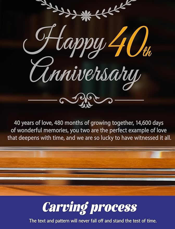 40th Wedding Anniversary Crystal Quartz Clock,40 Years of Marriage Gift,Happy Ruby Anniversary Decoration Gift,for Parents,Grandparents,Couple