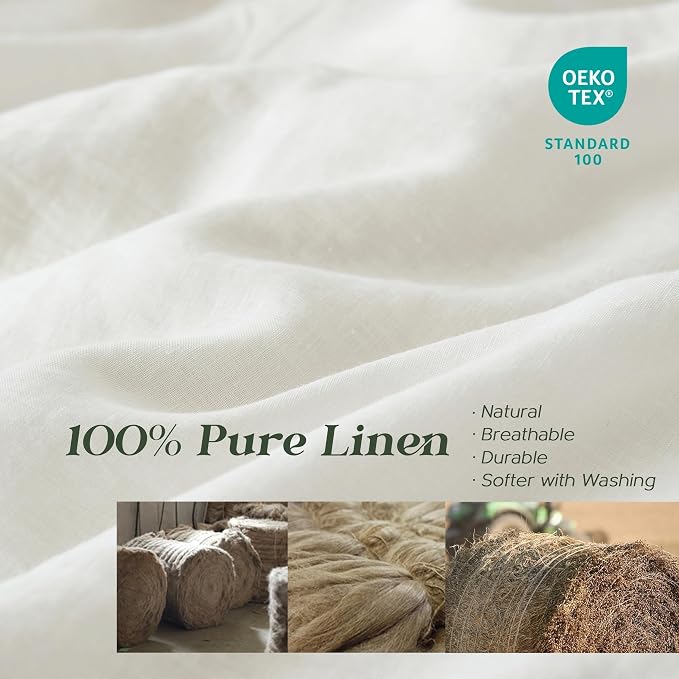 Simple&Opulence 100% Linen Duvet Cover Set, 3 PCS Natural French Flax White Duvet Cover Queen Size, Breathable Soft Comfy Linen Bedding Comforter Cover with 2 Pillowcases(White, 88"x92")