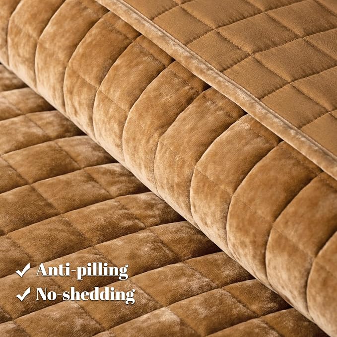 PHF Luxurious Velvet Quilt Set King Size – 3PCS Super Soft Quilted Comforter Alternative with Square-Box Quilt Pattern, Warm Quilted Bedspread Coverlet, 108" x 92", Rusty Burnt Orange