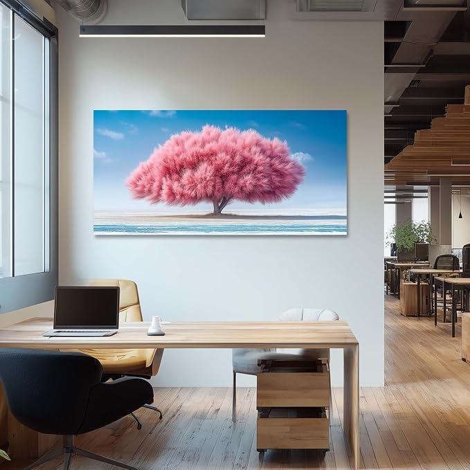 Ggaafet Pink Tree Wall Art for Bedroom Canvas Oil Painting Prints Beautiful Warm Landscape Art Deco Modern Artwork Office Family Dining Room Decor