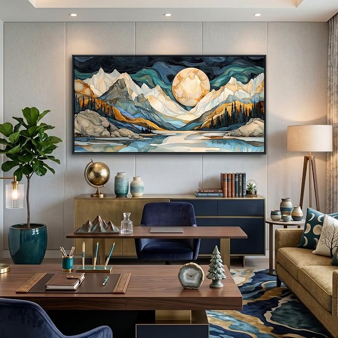 Framed Canvas Wall Art - 24x48 Inchs Abstract Painting Decor, Textured Mountain Pictures as Gifts for Friends, Modern Art Prints for Bedroom Living Room Bathroom Home Decoration