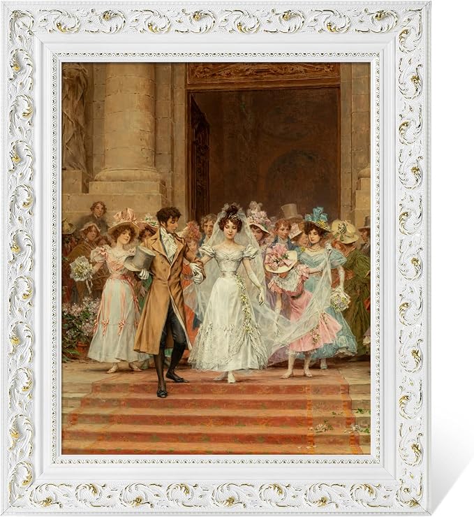 Vintage Canvas Frame for 18x24 Handmade Oil Paintings, No Backboard & Cover, 3” Wide DIY Ornate Picture Frames for Fine Art Show Gallery Wall Decor, White Open Back Wood Frame