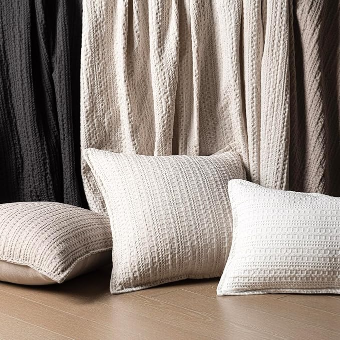 Foindtower Set of 2 Decorative Cotton Waffle Weave Throw Pillow Covers Euro Shams Cushion Covers Accent European Pillowcase for Bed Couch Sofa Bedroom Living Room Home Decor 22×22 Inch Tan Beige