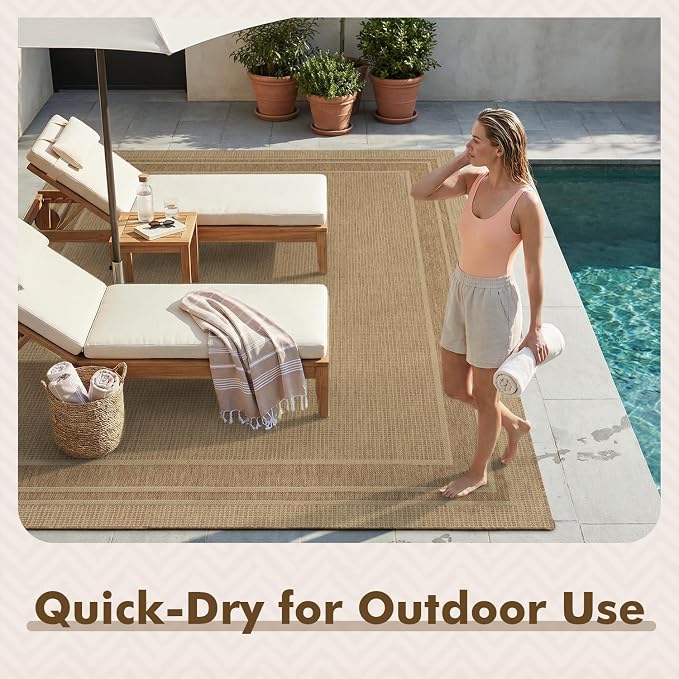 MontVoo-3x5 Outdoor Rug Porch Entryway Rug-Polypropylene Indoor Outdoor Rugs for Entryway Kitchen Balcony Patio, Textured Weave, Durable, Fade-Resistant, Non-Shedding, Modern Neutral Brown