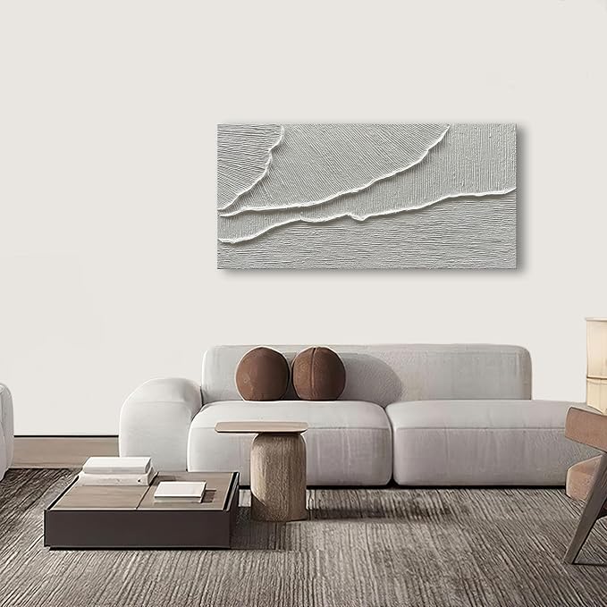 NANKAI Thick Texture White Abstract Oil Painting Thick Texture Texture Beach Wave Landscape Painting Family Wall Art Deco Oil Painting 24X48 Inches