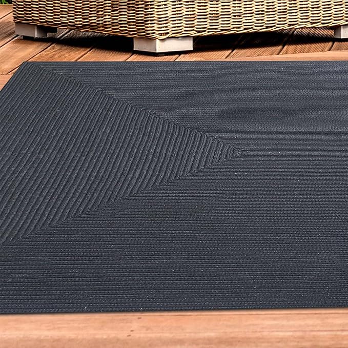 Superior Indoor/ Outdoor Large Area Rug, Reversible Braided Home Floor Decor for Living Room, Kitchen, Entryway, Patio, Front Porch, Deck, Modern, Boho, Farmhouse Style, 3' x 5', Black
