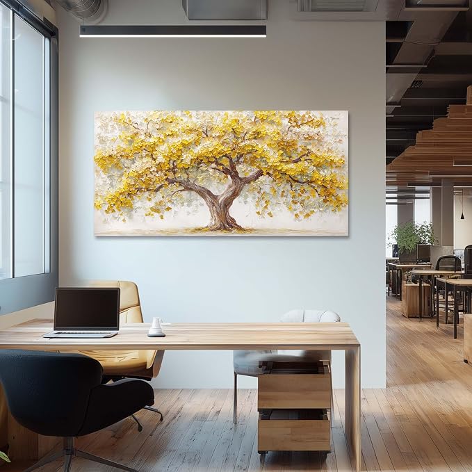 Ggaafet Yellow Ginkgo Tree Wall Art for Living Room Canvas Oil Painting Prints Beautiful Tree of Life Art Deco Modern Artwork Office Bedroom Family Dining Room Decor Large