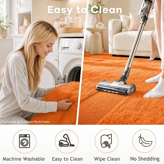 Ophanie Orange Fall Rugs for Bedroom Living Room,Fluffy Fuzzy Furry Carpet,Plush Soft Shaggy Bedside Indoor Floor 4x6 Area Rug for Kids Girls Boys Baby Teen Dorm Decor with Over 99 pcs Pile fibers