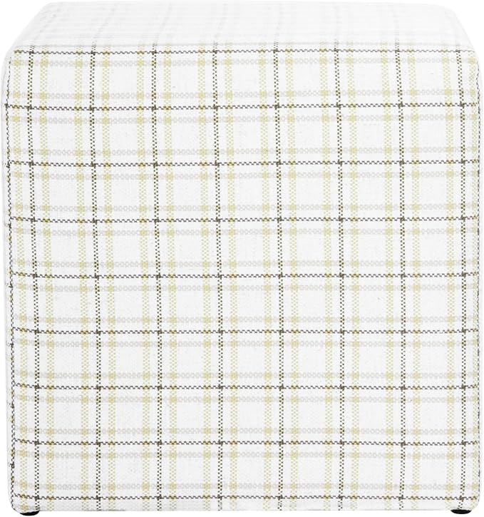 HomePop 19" Square Ottoman - Natural Plaid Woven Fabric