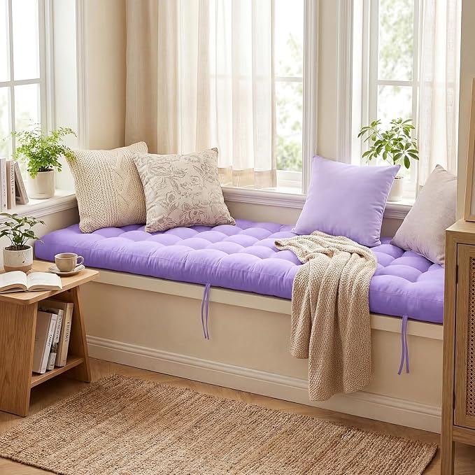 Vercraft Long Floor Cushion Large Floor Cushion with Brushed Cotton 74.8 x 27.5 x 3.15 in Jumbo Lounger Pillow for Outdoor Indoor Bay Window Meditation Yoga Reading Sleeping(1 Pc,Purple)