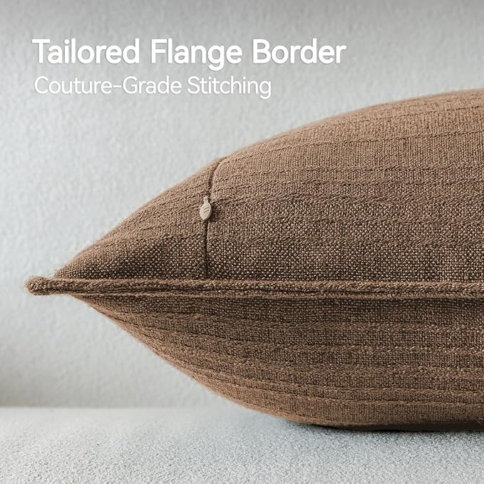a moment Linen Pillow Covers Set of 2,Boho Farmhouse Throw Pillowcases Neutral Textured Decorative Covers for Couch Sofa,Soft Linen Blend Accent Case Cushion Living Room Home Decor 18"x18"Hazel