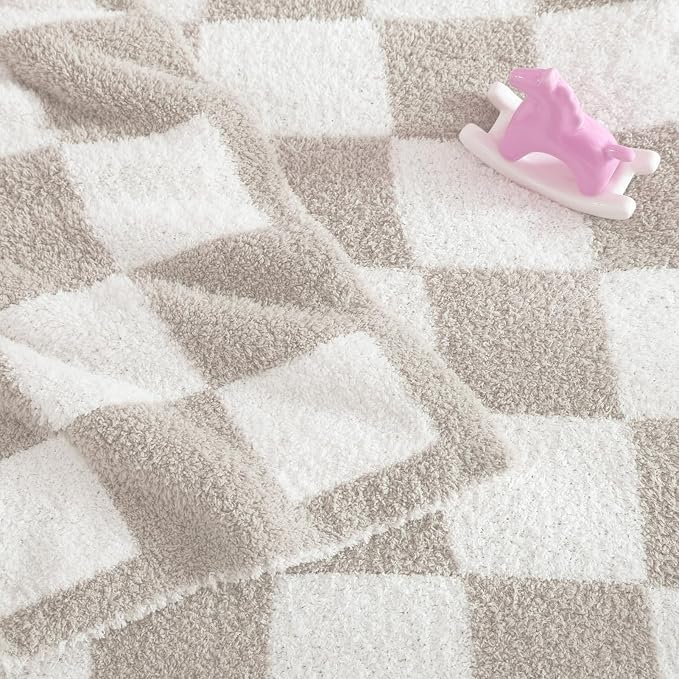 WRENSONGE Soft Checkered Throw Blanket for Couch-Cozy Warm Knitted Blankets | Lightweight Fluffy Decor for Boys & Girls, Sofa, Chair, Bed, 30x40in,Taupe