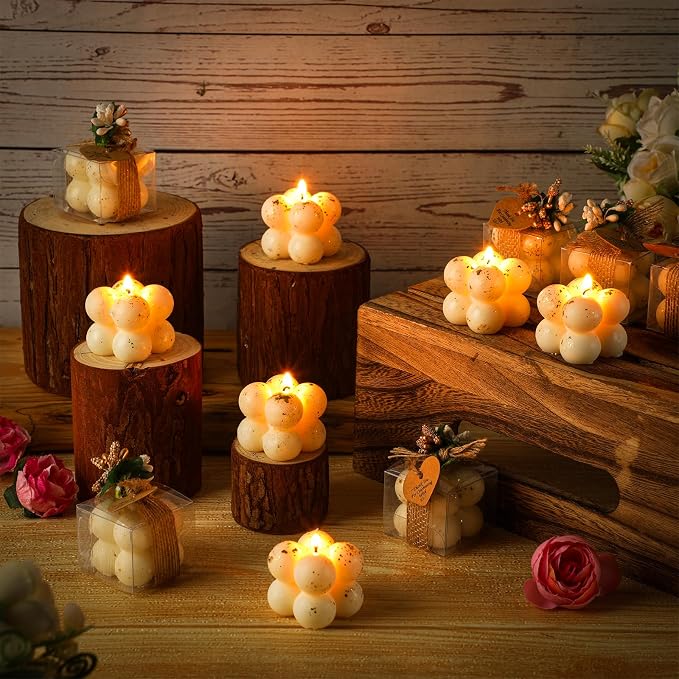 MTLEE Mini Bubble Candles Wedding Favors Gifts for Guests 1.57" x 1.38" Bubble Candles with Cards Dried Flowers DIY Gift Set for Baptism Party Bridal Shower Thank You Gifts(Gold Foil,30 Sets)