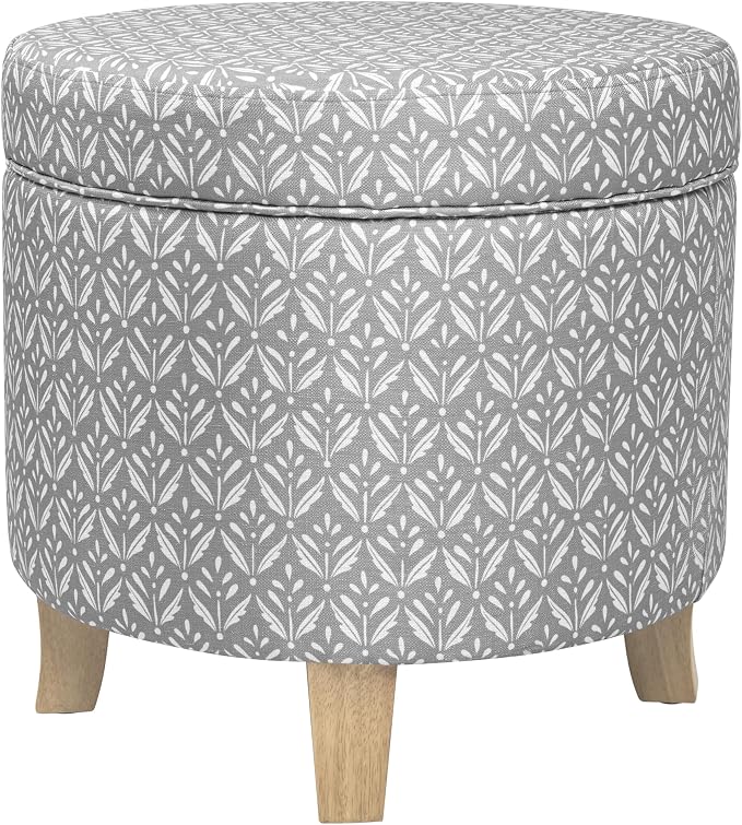 HomePop 19" Round Storage Ottoman - Light Grey Print