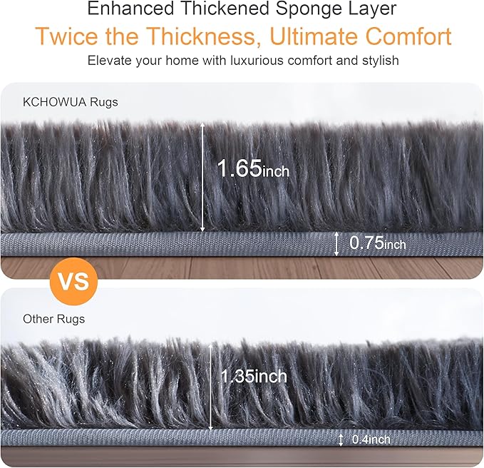 KICHOWUA Thick Area Rug Grey 6x9 Fluffy Shag for Bedroom Living Room, Ultra Soft Plush Fuzzy Washable Thickened Non Slip Floor Large Carpet, Modern Furry Shaggy Rug for Kids Baby Nursery Dorm Room
