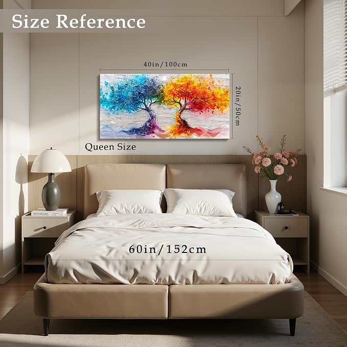imjiayu Tree of Life Wall Art, Large Wall Decor, Nature Wall Art, Modern Abstract Landscape Art Prints, Fire and Ice Tree Picture, Unique Canvas Paintings for Living Room Bedroom Game Room 20"x40"