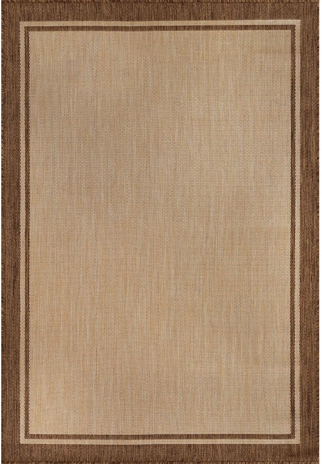 CAMILSON Outdoor Rug 9x12 Bordered Natural Brown Modern Area Rugs for Indoor and Outdoor Patios, Kitchen and Hallway Mats, Washable Porch Deck Outside Carpet (Border Jute, 9 x 12)