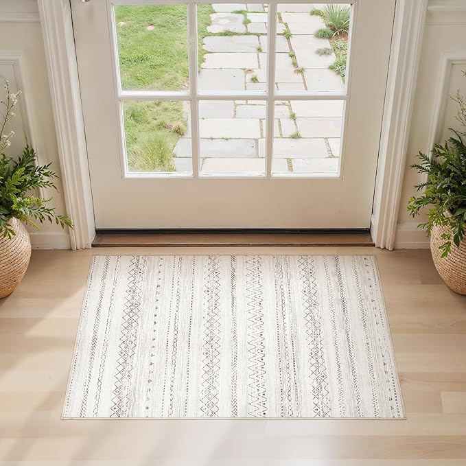 cotiled Washable 2x3 Entryway Rug: Washable Boho Rugs with Non Slip Backing Small Soft Indoor Stain Resistant Carpet for Kitchen Front Lightweight Home Decor Brown