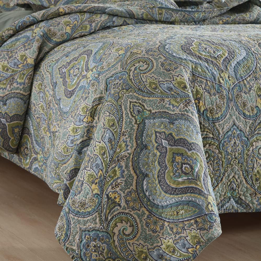 Autumn Dream Cotton Bedspread Quilt Sets, 3 Pieces Reversible Comforter Coverlet Sets, Classical Damask Paisley,King Size