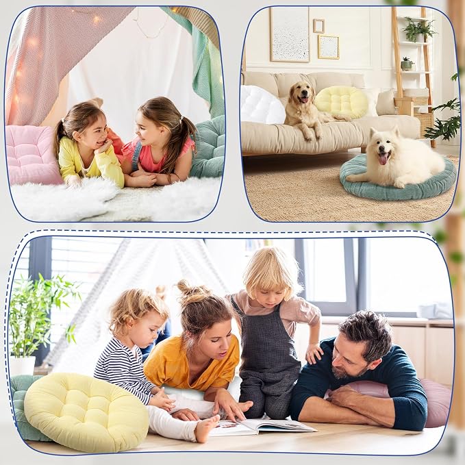 Jerify 4 Pcs Floor Pillow Cushions Large Round Square Large Meditation Floor Pillow for Classroom Adult Meditation Picnic Party Seating Learning Daycare School (Round,Macaroon)