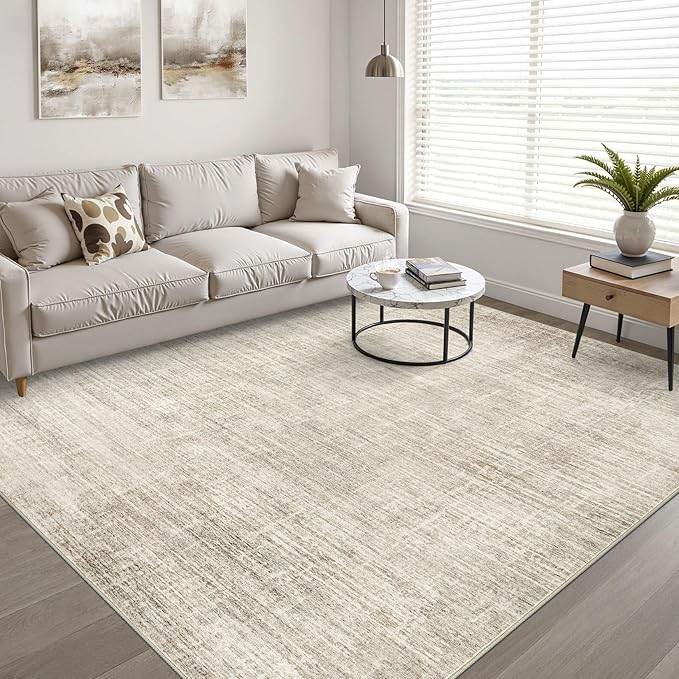 10x13 Area Rug Living Room: Washable Large Neutral Beige Rug Abstract Soft Modern Stain Resistant Indoor Floor Non-Slip Carpet for Bedroom Nursery Kids Office Playroom Dining Room Under Table Home